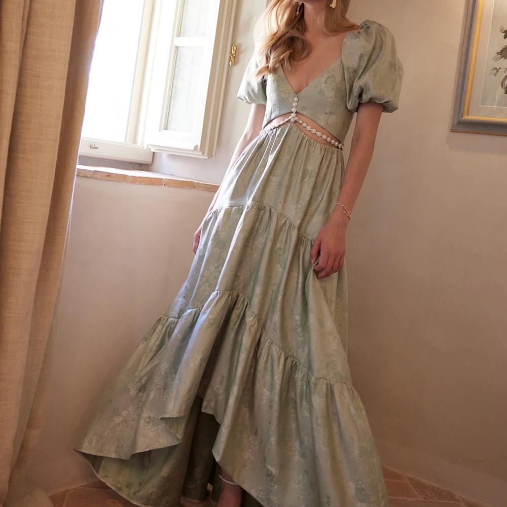 V. Chapman Emma Dress in Sage Windsor Brocade